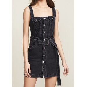 Ksubi Deejay Denim Dress Size Medium Black Button Front Belted Grunge Streetwear